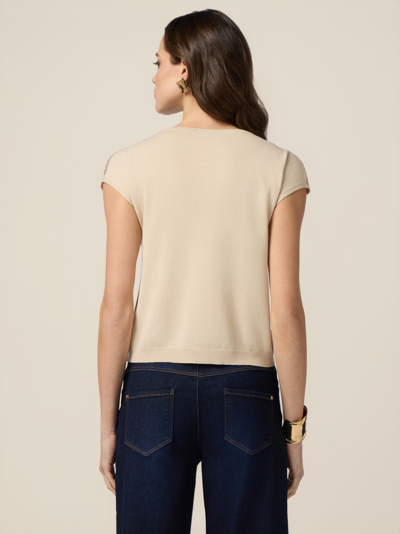 Maglia maniche corte con ricamo in paillettes image number 1