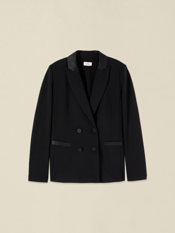 Double-breasted blazer with covered buttons