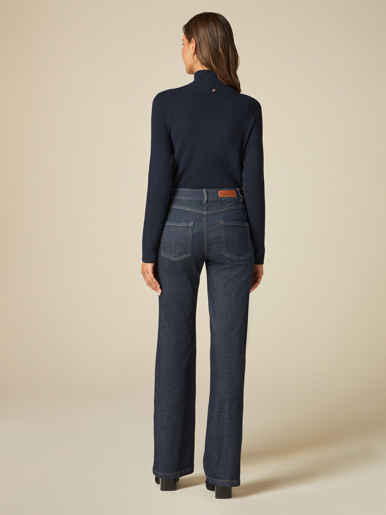 Blue rinse flared jeans with turn-up and army buttons image number 1