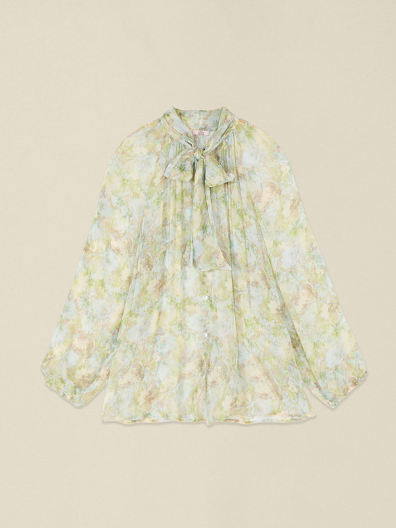 Pleated viscose blouse with bow