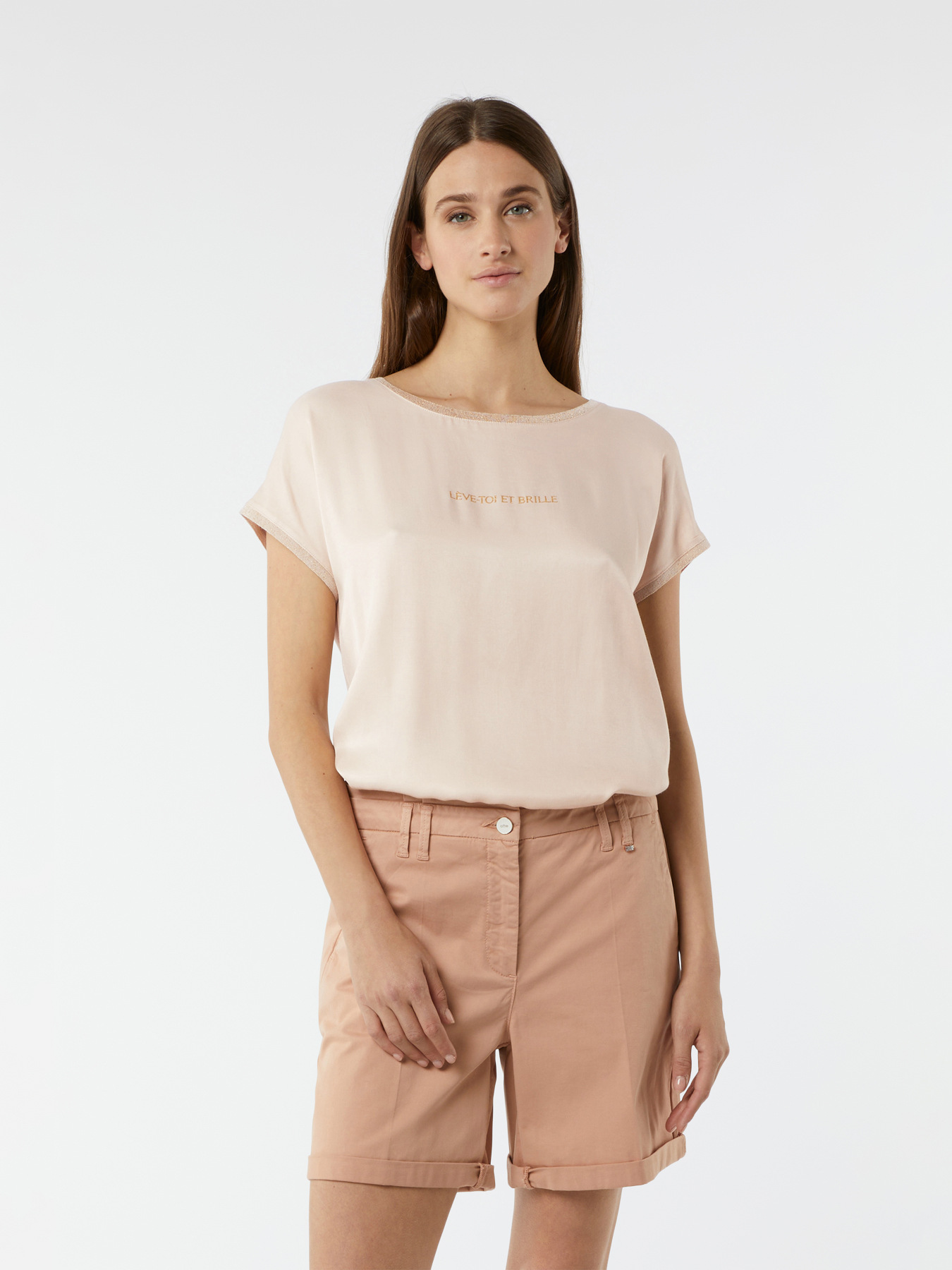 Dual-fabric T-shirt with lettering image number 0