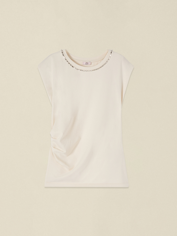 Jersey top with jewel embroidery