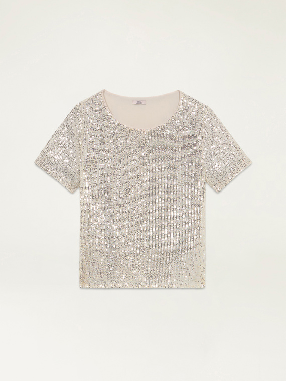 Short-sleeved sequined blouse