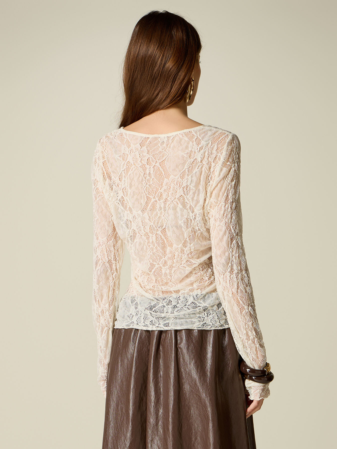 Long-sleeve lace T-shirt image number 1