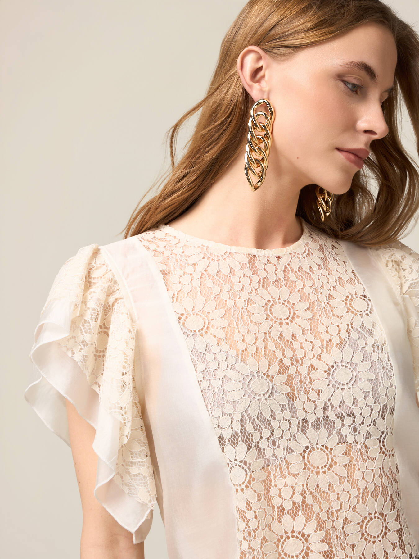 Blouse with lace inserts image number 2