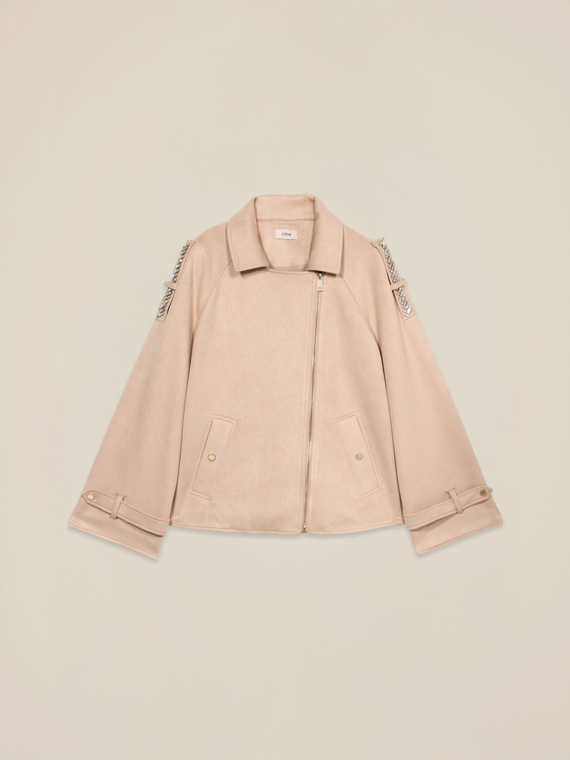 Chaqueta corta con cremallera asim&eacute;trica