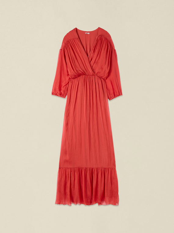 Langes Kleid aus Seiden-Voile-Mix