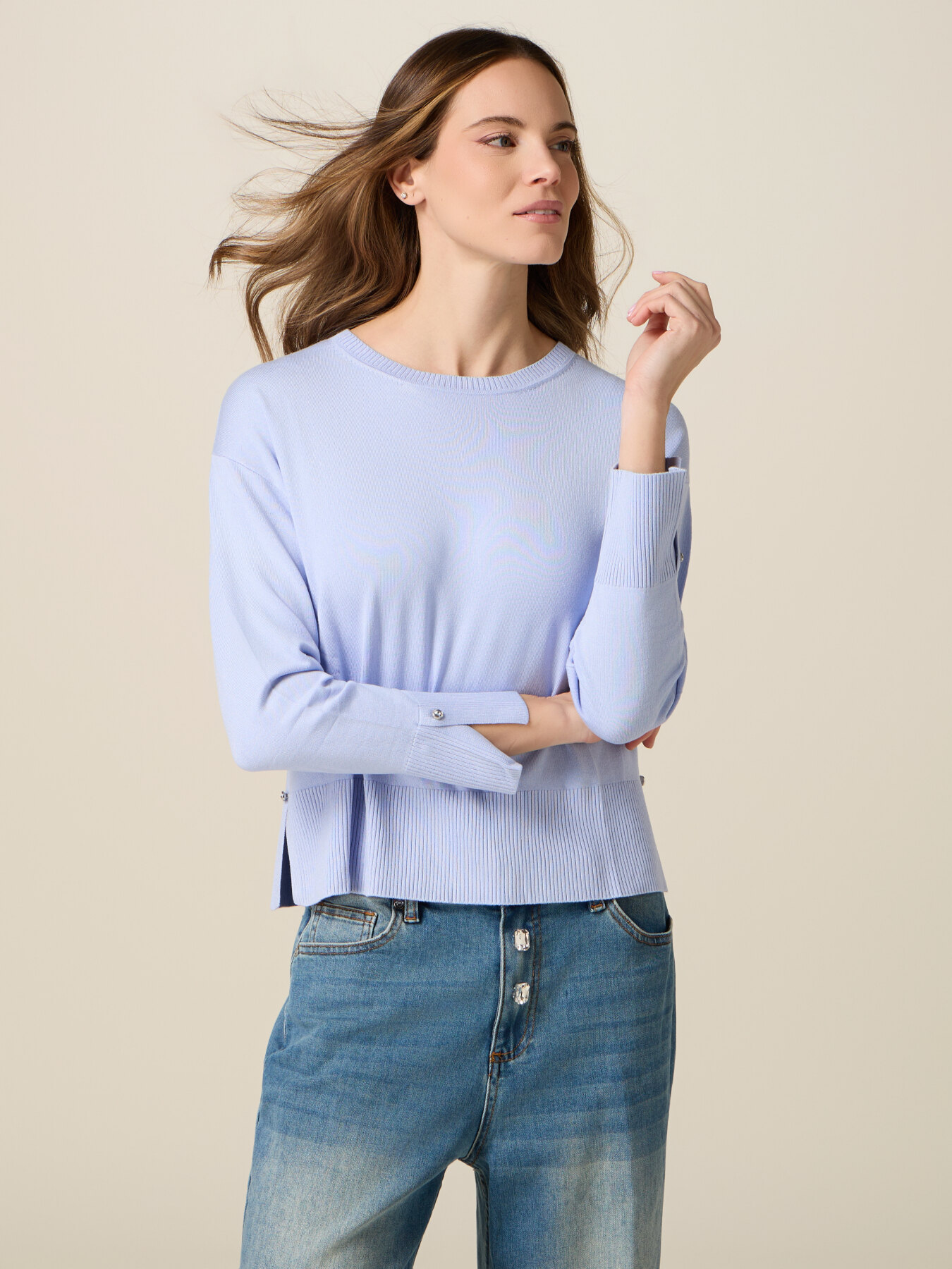 Viscose blend sweater with jewel buttons image number 0
