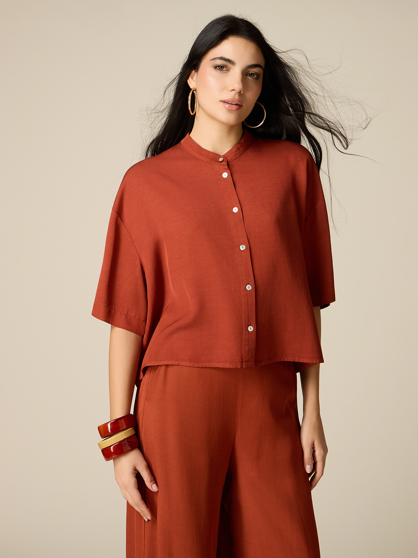 Boxy shirt with mandarin collar image number 1