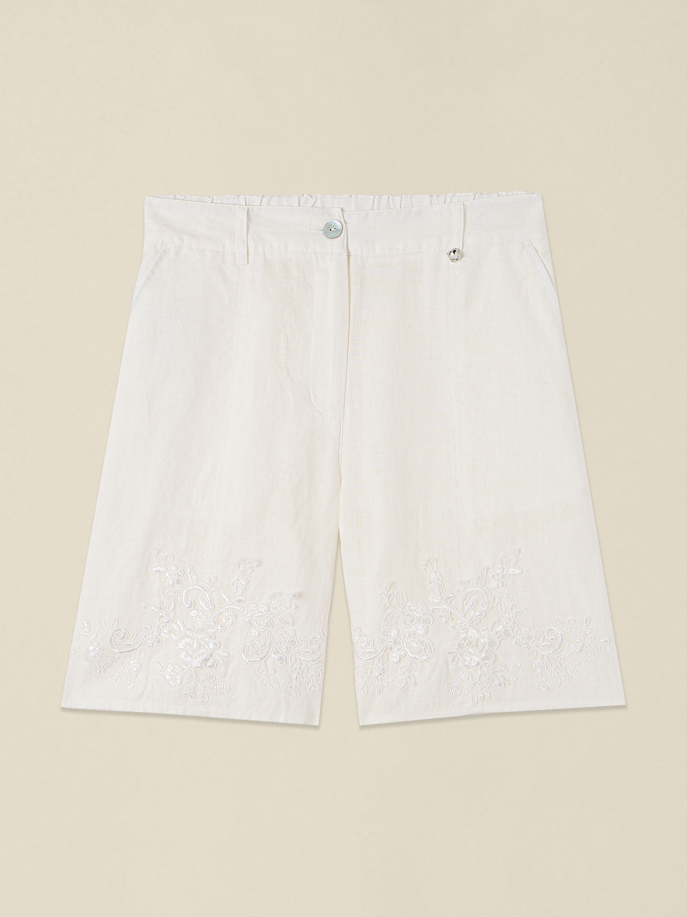 Bermude din in cu dantelă image number 4