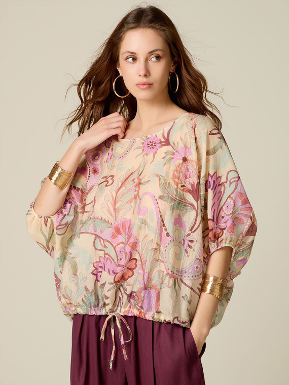 Patterned lyocell blend blouse