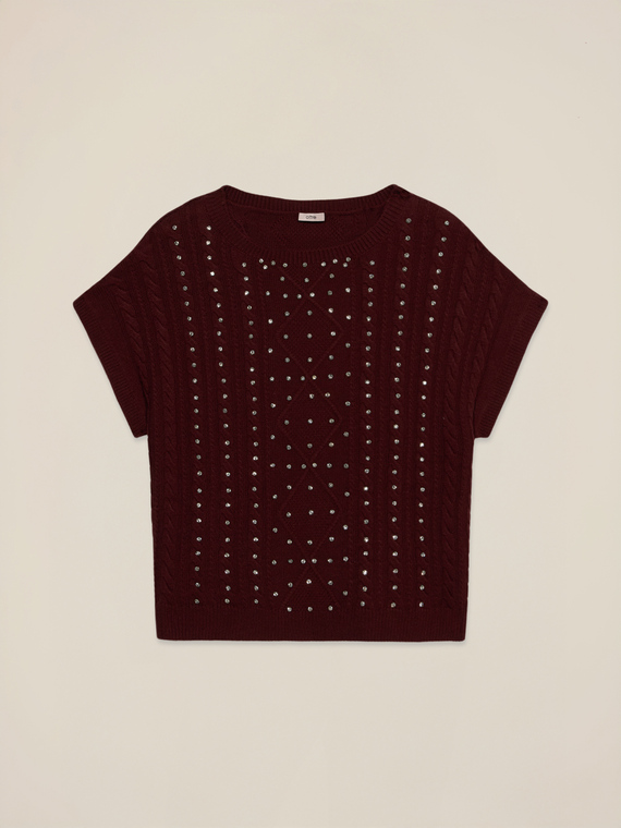 Cashmere blend short sleeve sweater with studs