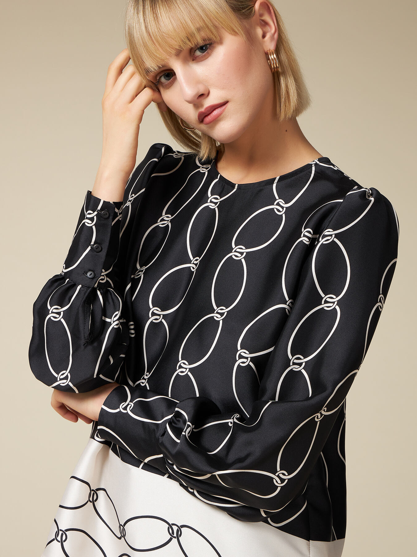 Blusa in twill fantasia image number 2