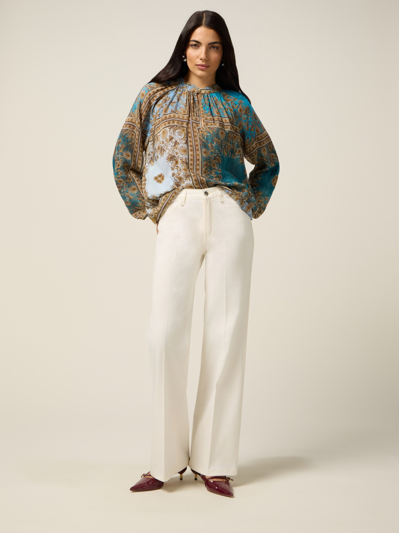 Wide leg cotton blend trousers image number 0