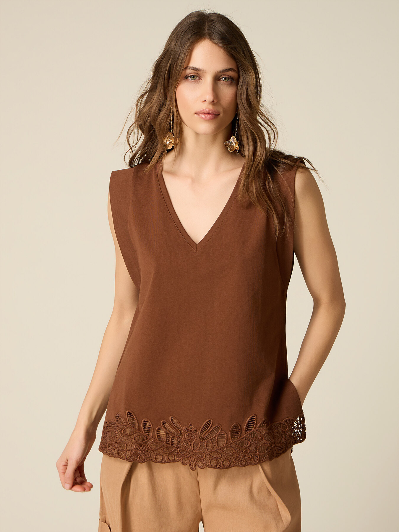 Top en coton avec macram&eacute; image number 0