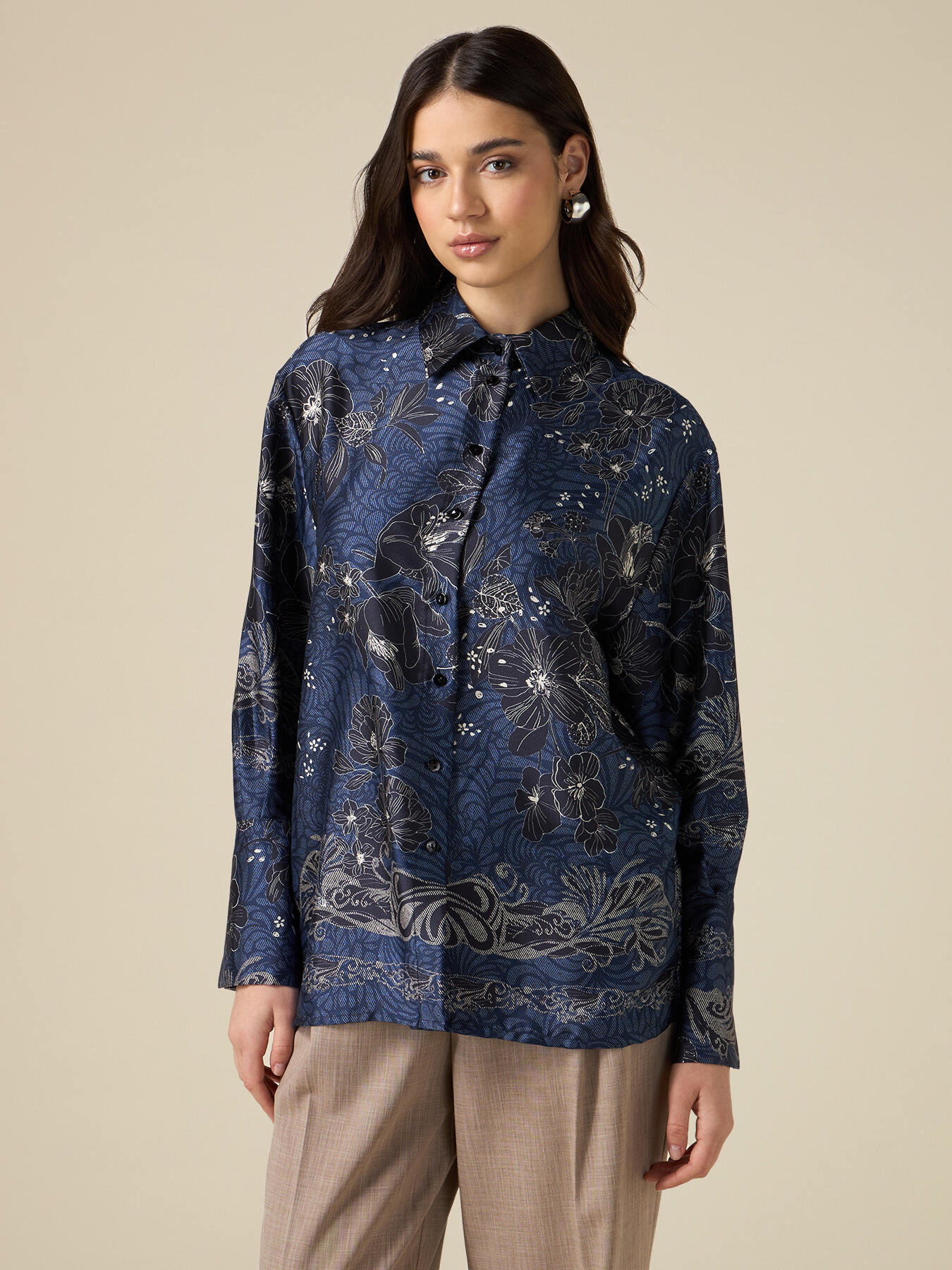 Camicia in raso floreale image number 0