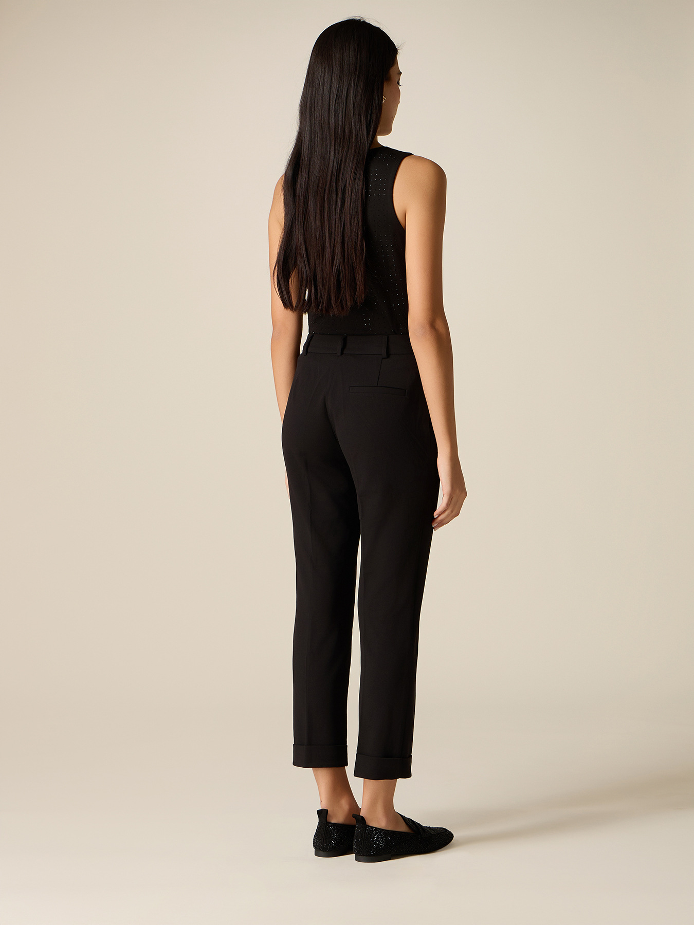 Cropped pants in cr&ecirc;pe fabric image number 1