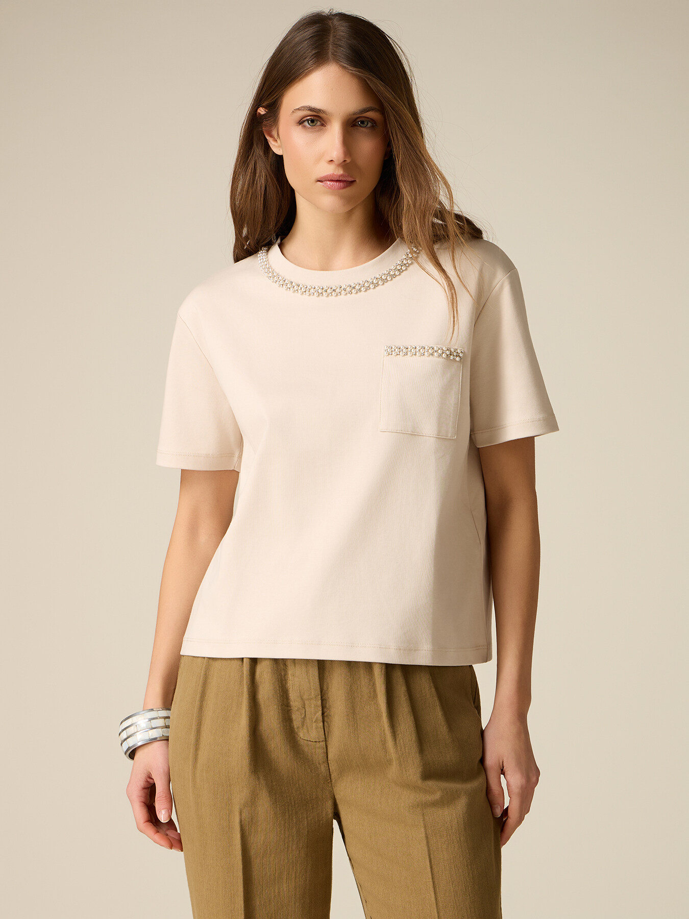 Cotton t-shirt with crystals image number 0