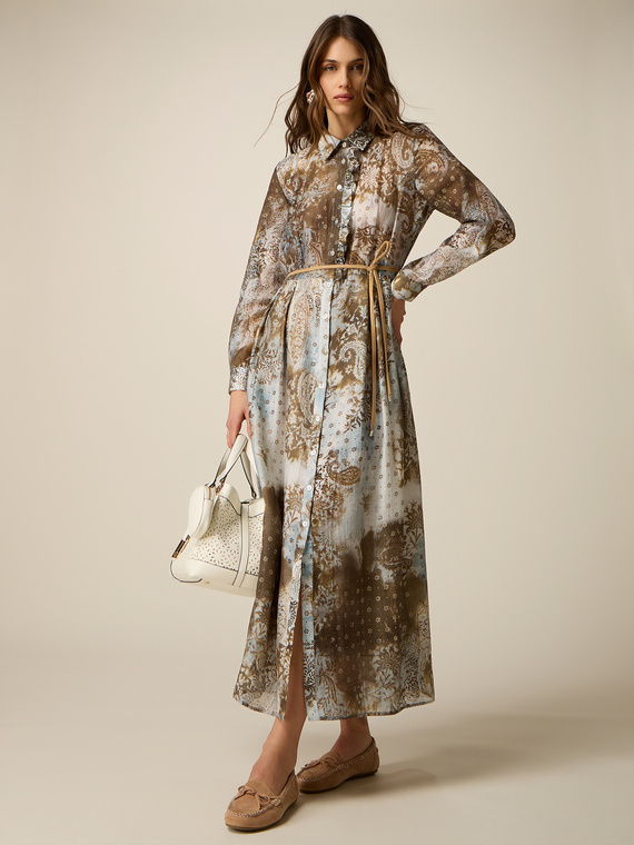 Langes Hemdblusenkleid mit Muster