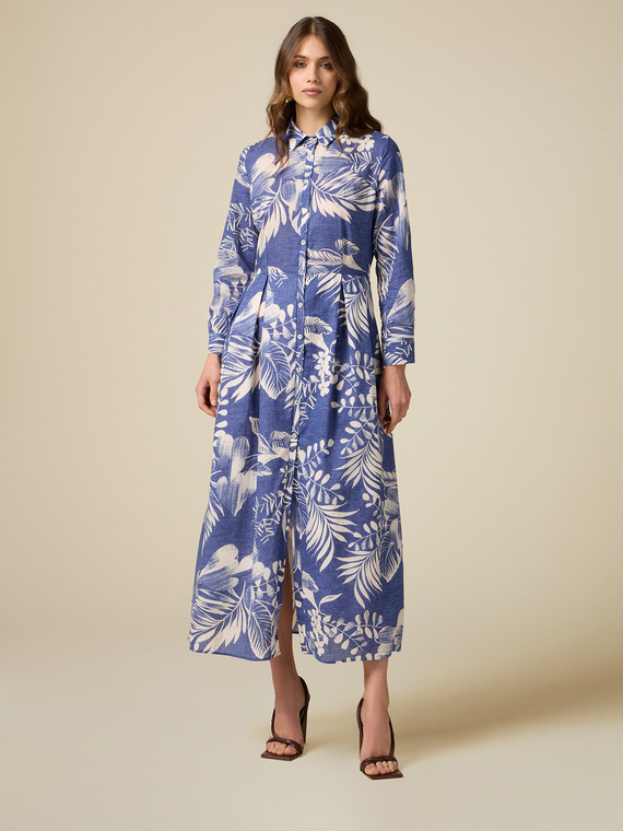 Patterned cotton long chemisier dress