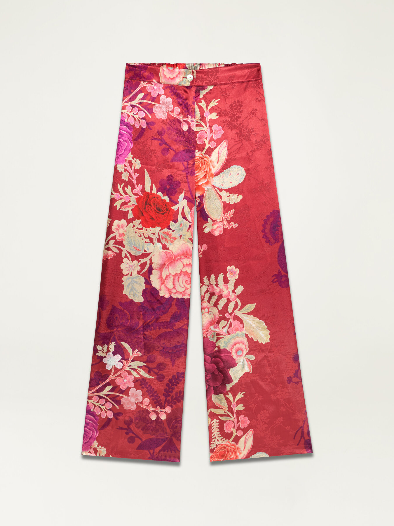 Pantalones palazzo de raso jacquard estampado image number 4