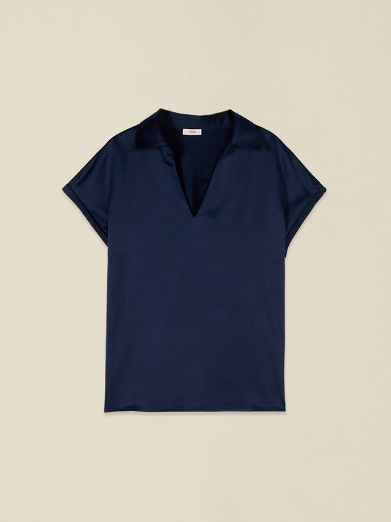 Zweistoffiges T-Shirt mit V-Ausschnitt