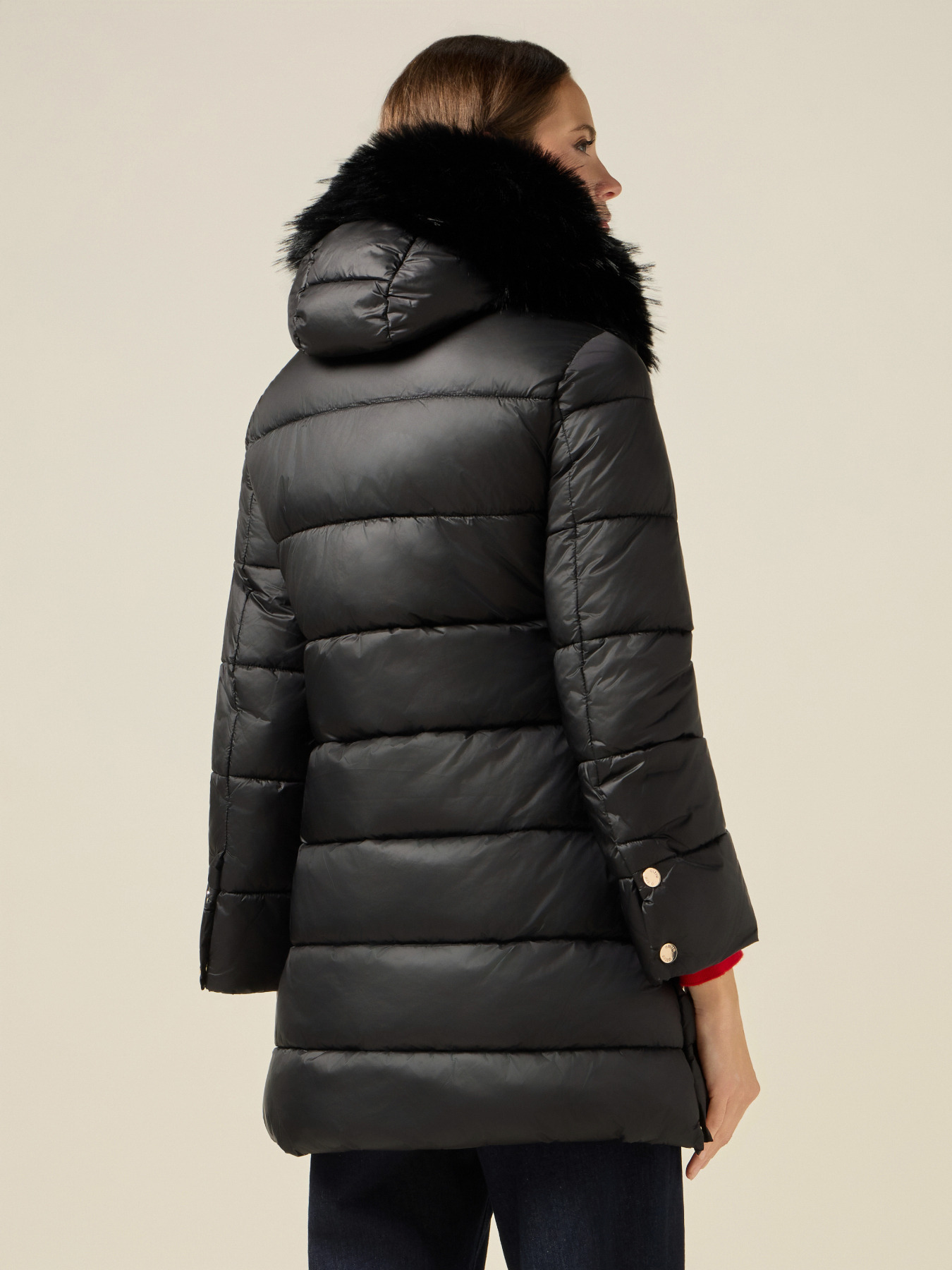Midi down jacket with hood and furry trim image number 1