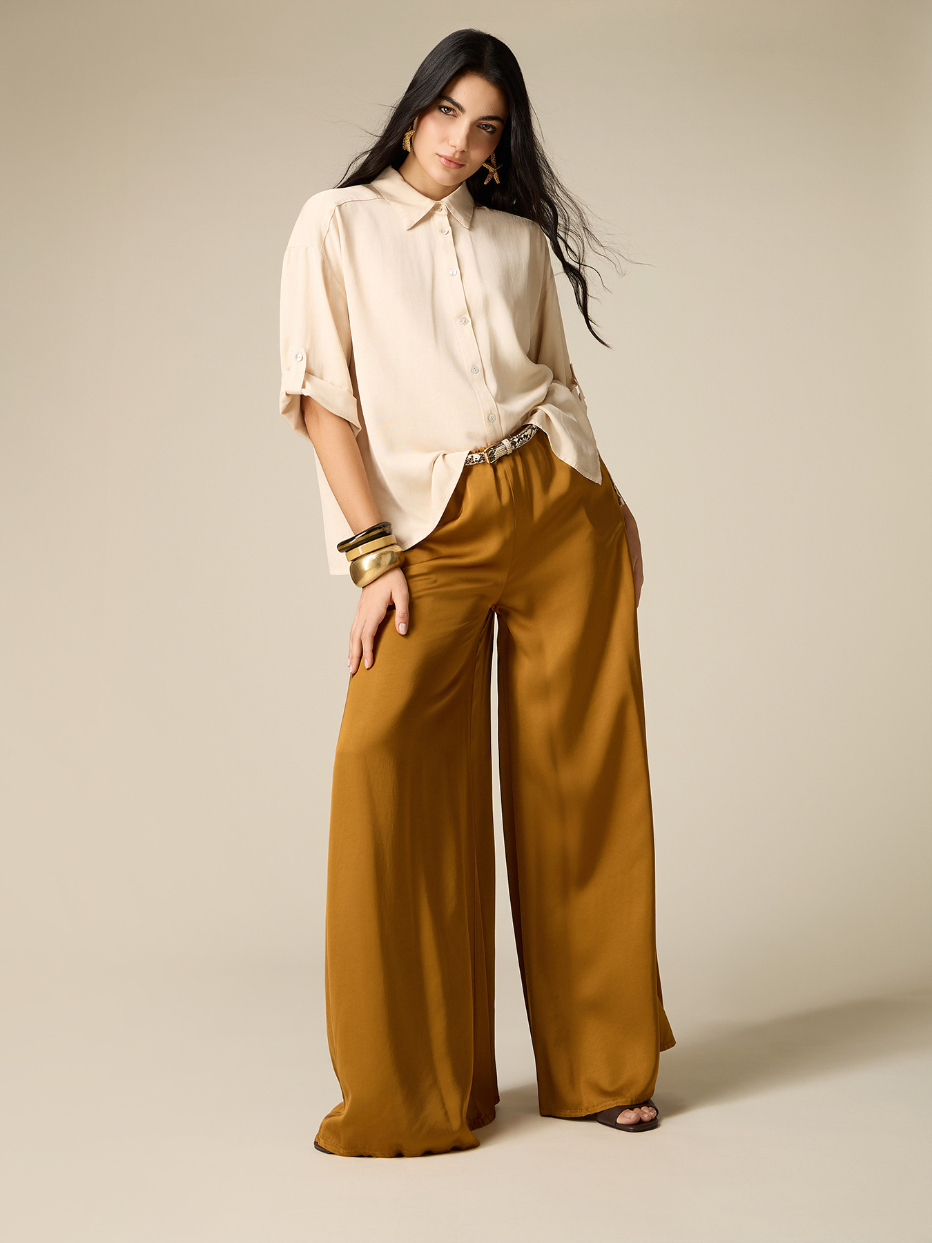 Palazzo pants in viscose satin image number 1