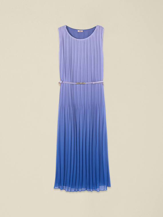 Pleated midi dress with belt