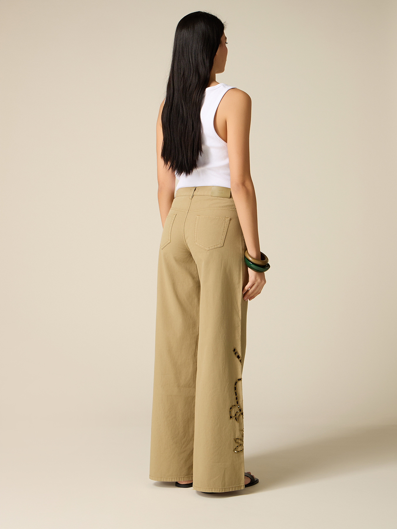 Palazzo pants with see-through embroidery image number 2