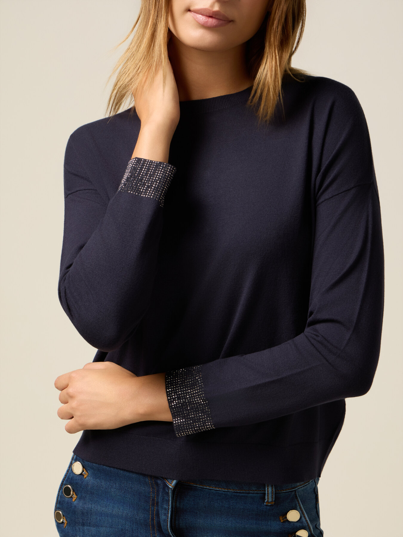 Viskosemischpullover mit verzierten B&uuml;ndchen image number 2