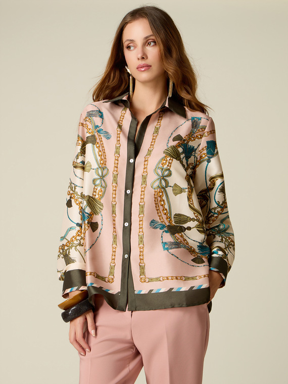 Mixed silk satin shirt with pattern