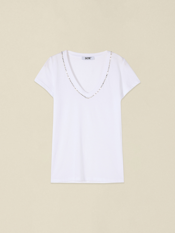 T-Shirt aus Baumwolle mit Ziersteinen