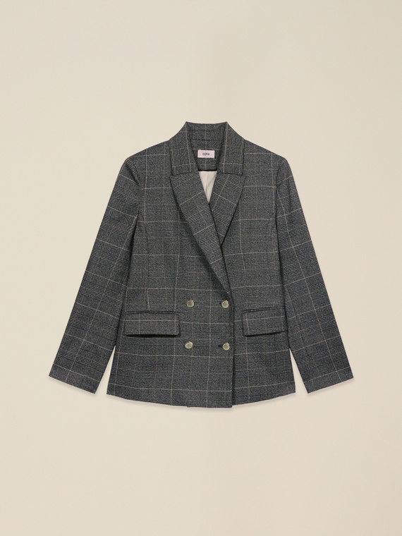 Double-breasted check blazer