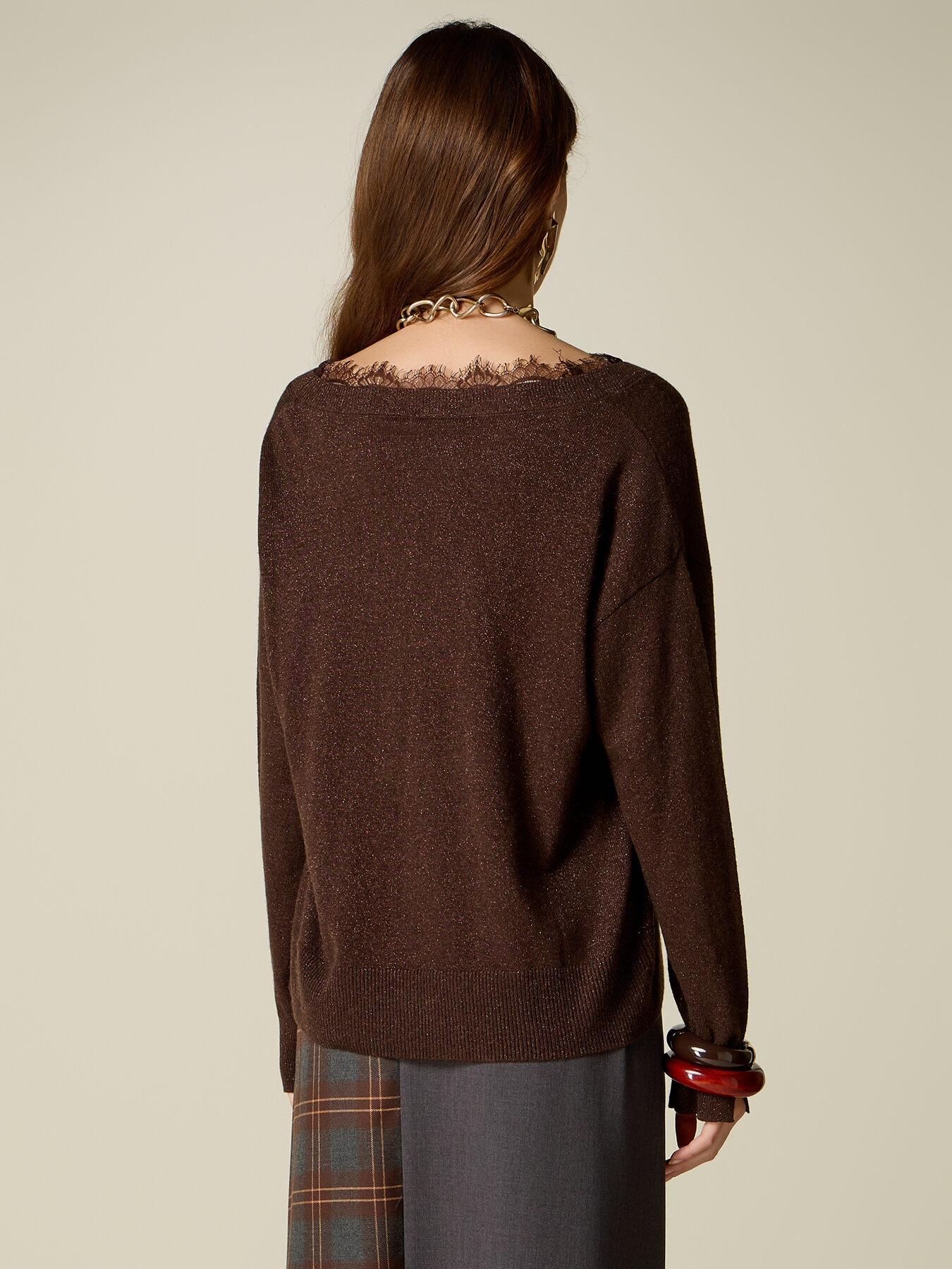 Lurex wool-blend knit top with lace image number 1