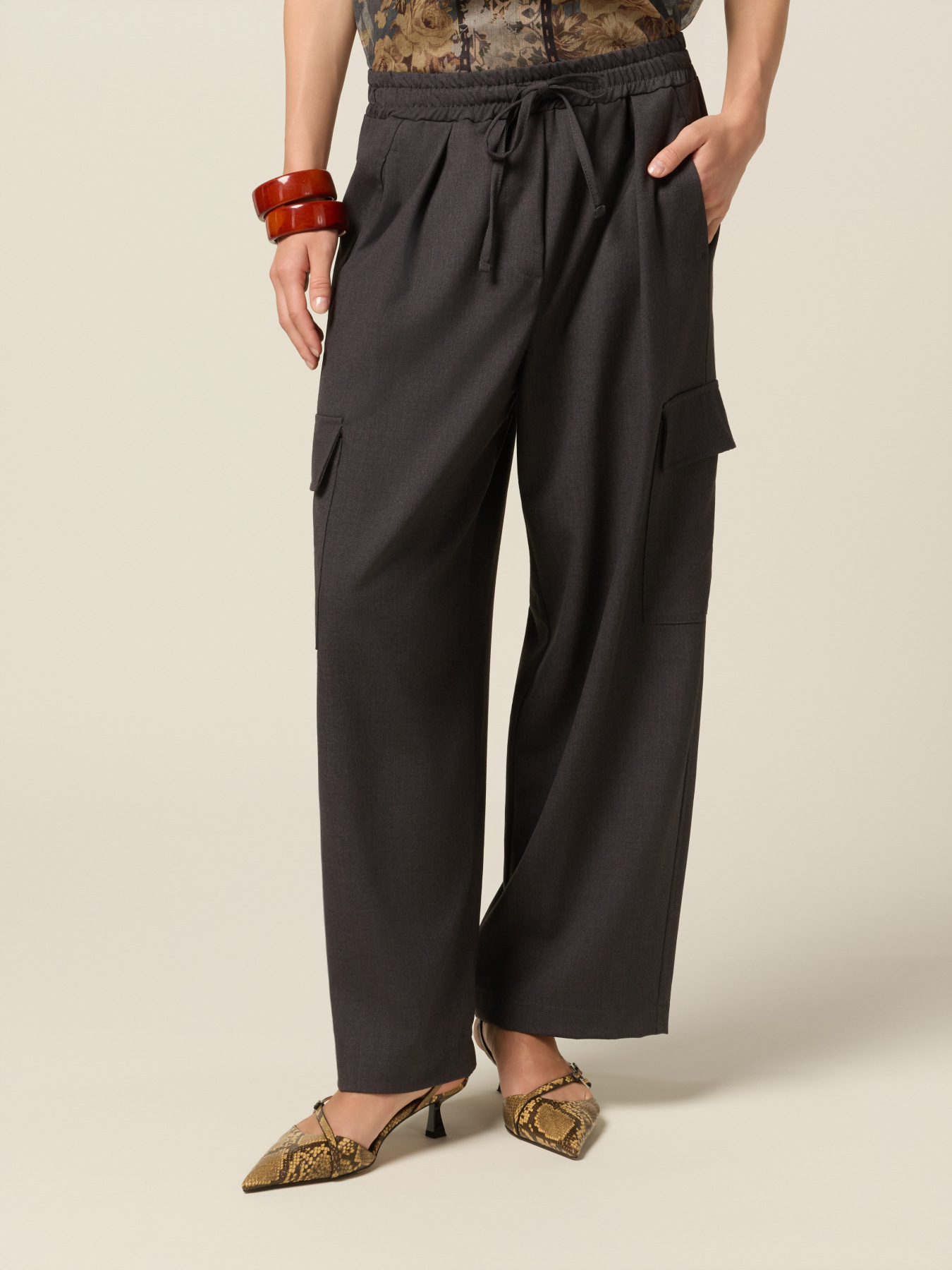 Pantalon cargo en polyester teint en fil image number 3