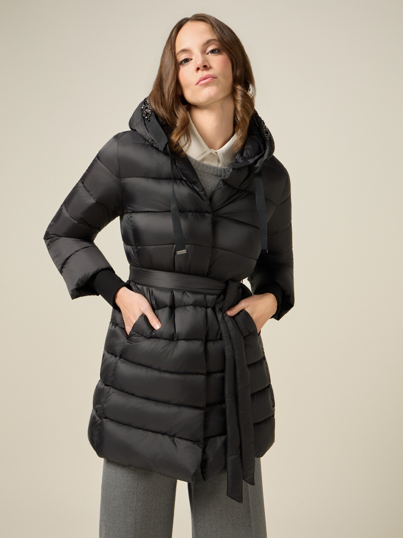 Midi down jacket with jewel trim image number 0
