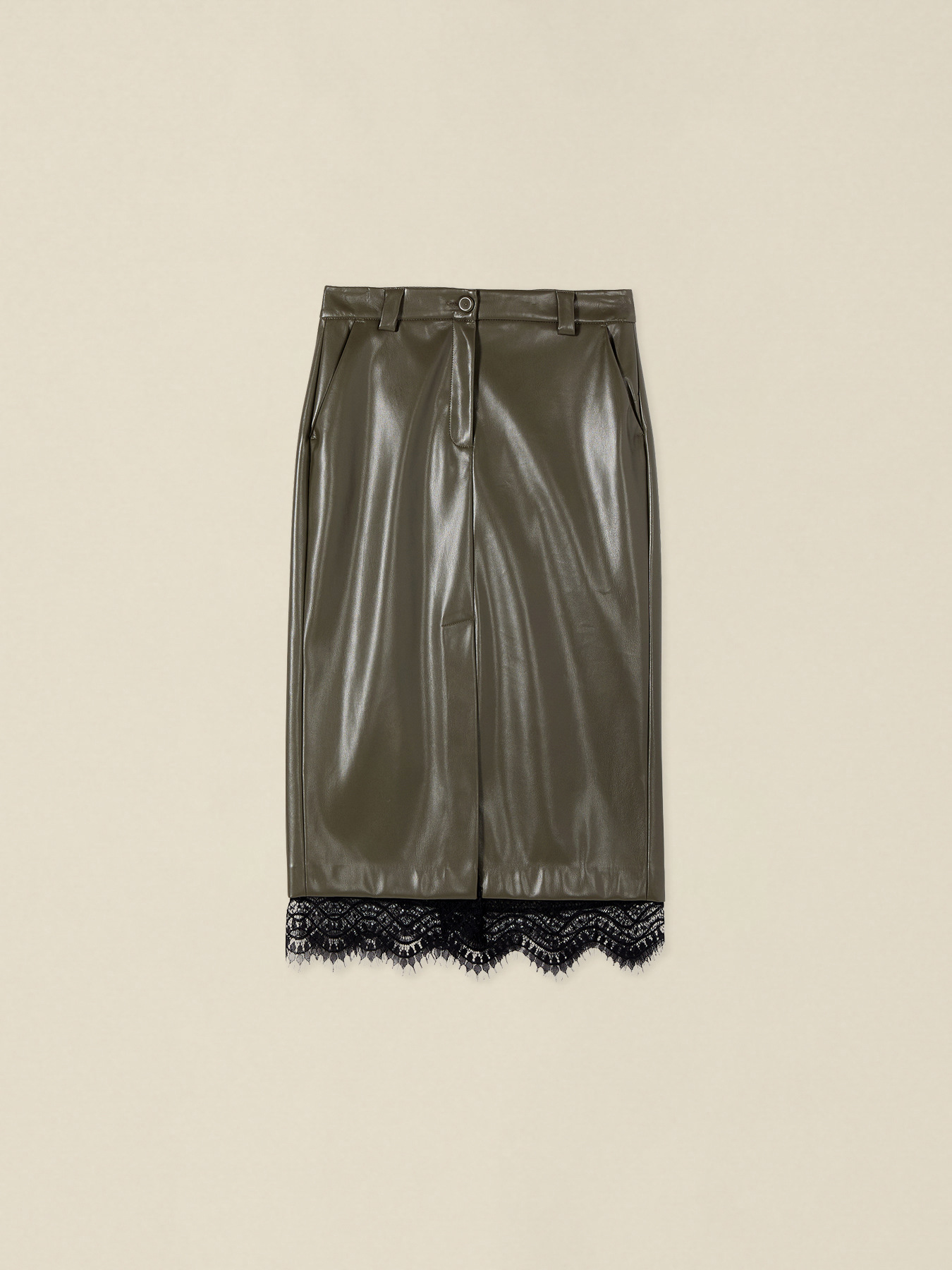 Midi pencil skirt with lace image number 4