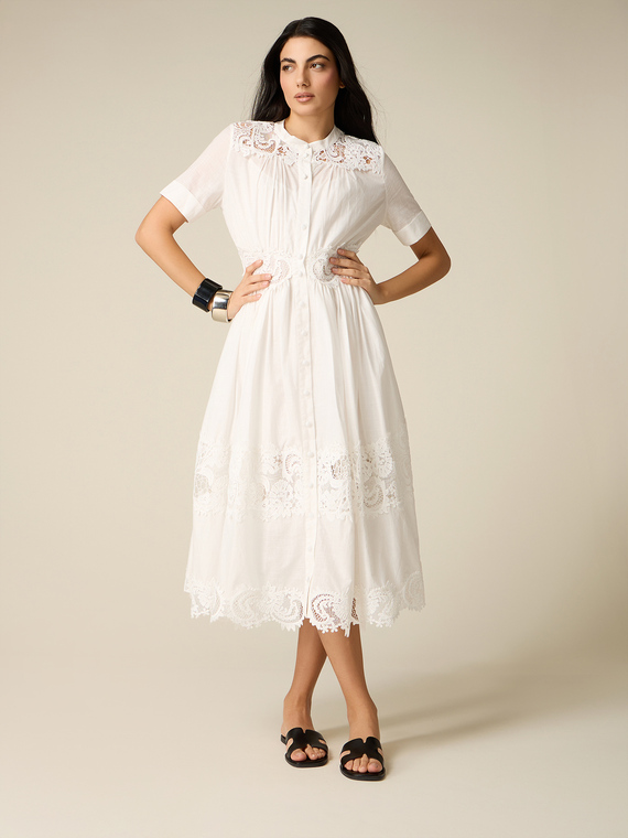 Vestito chemisier in cotone e pizzo
