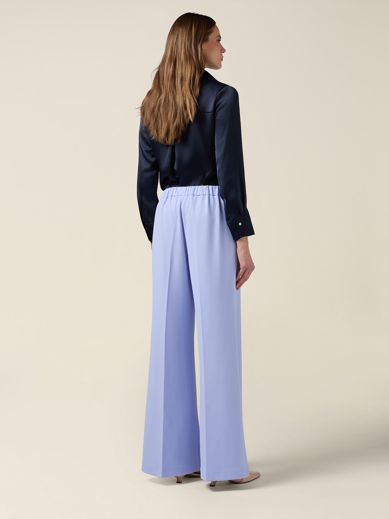 Wide-leg palazzo pants in crepe fabric image number 1