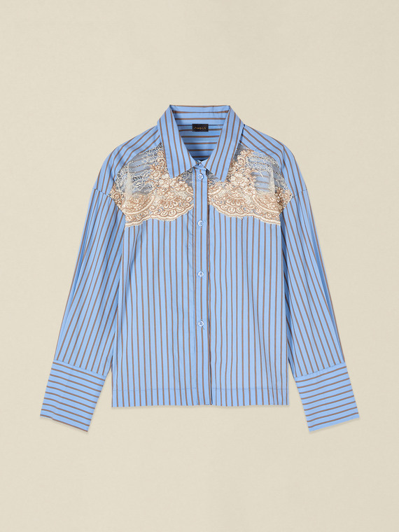 Striped shirt with lace inserts