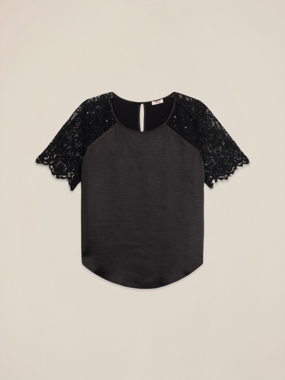 Satin blouse with lace details