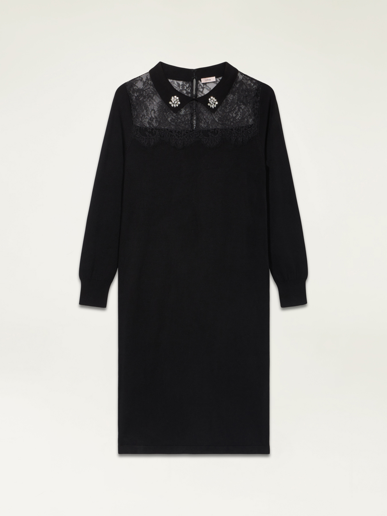 Strickkleid mit Spitze und Steinen image number 4