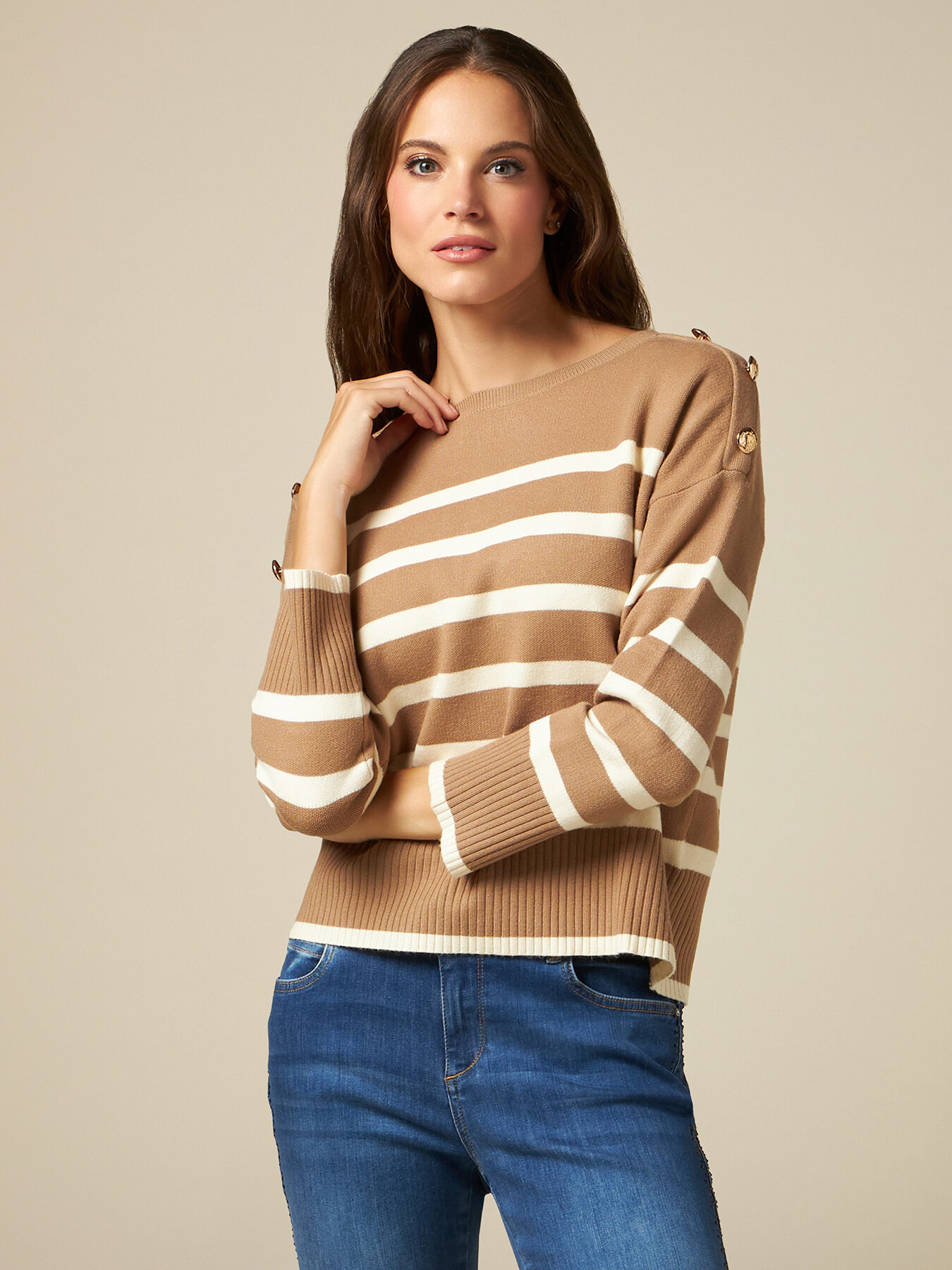 Maglia a righe con bottoni army image number 0