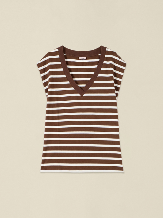 Striped V-neck T-shirt
