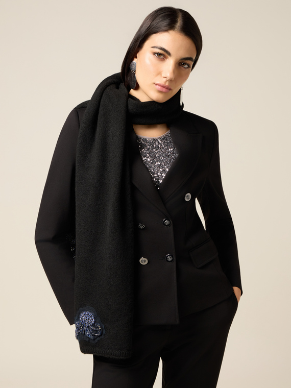 &Eacute;charpe en laine m&eacute;lang&eacute;e avec broderie bijou