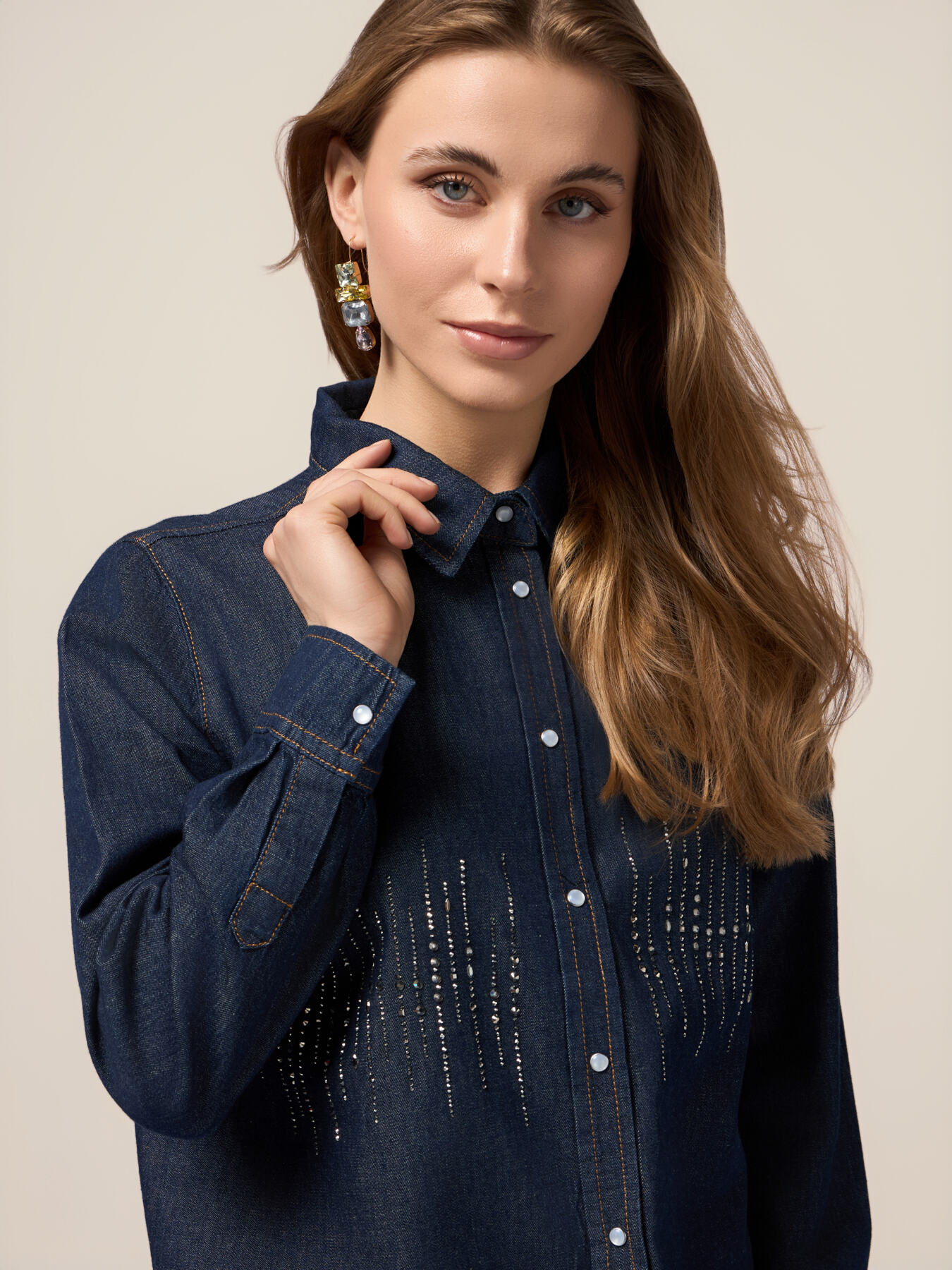 Denim shirt with micro crystals image number 2