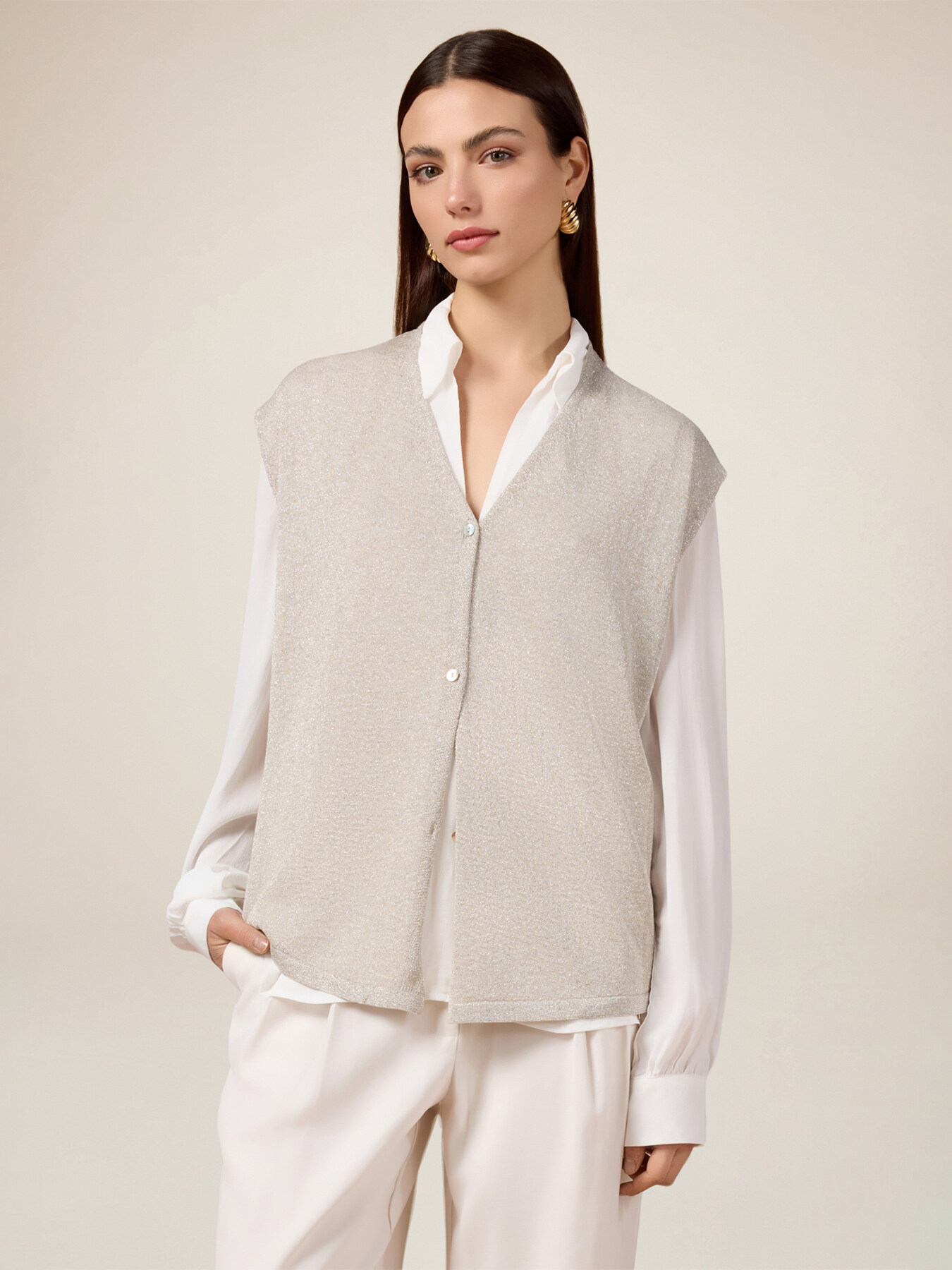 Cardigan senza maniche in filato lurex image number 0