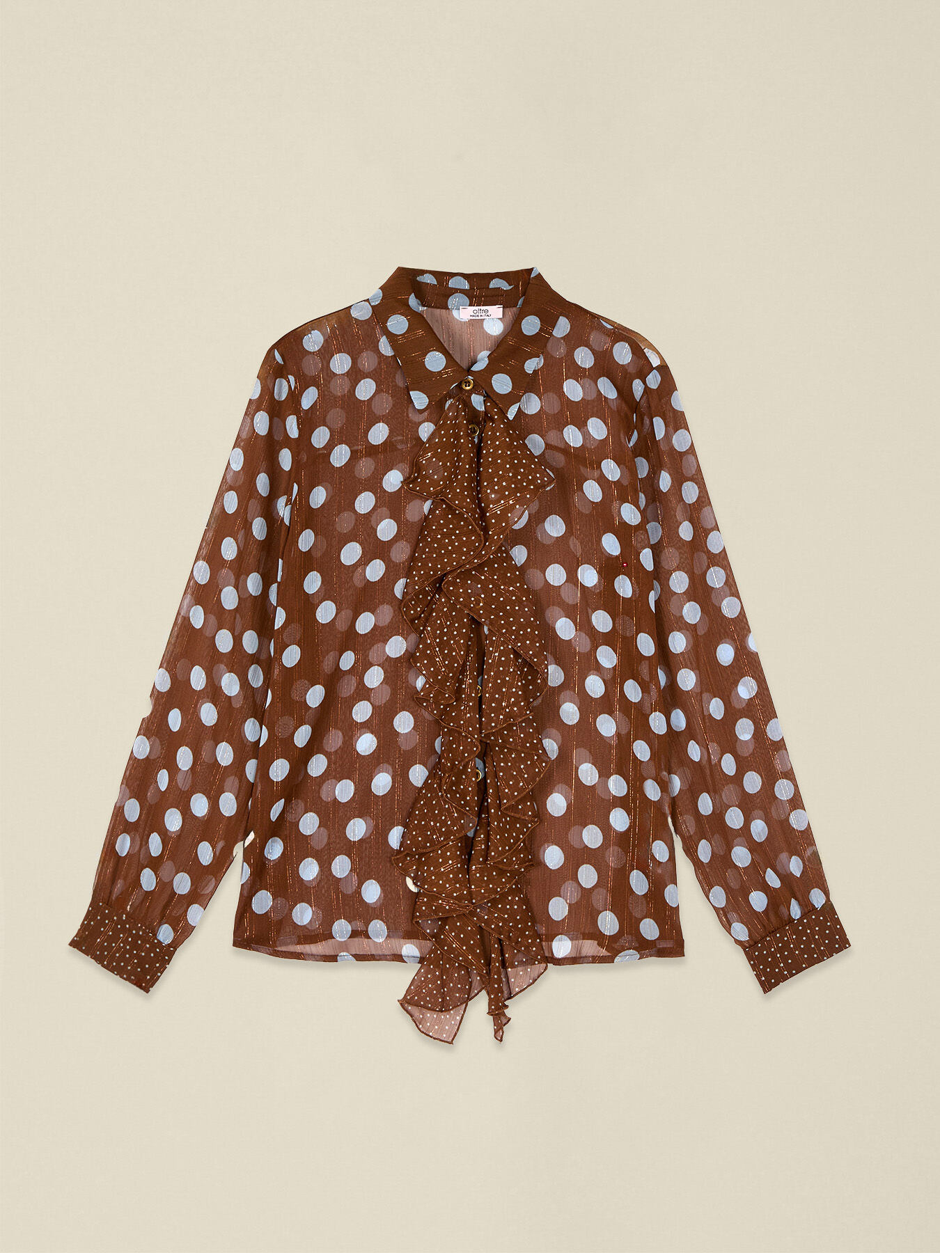 Gepunktete Bluse mit Schleife image number 3