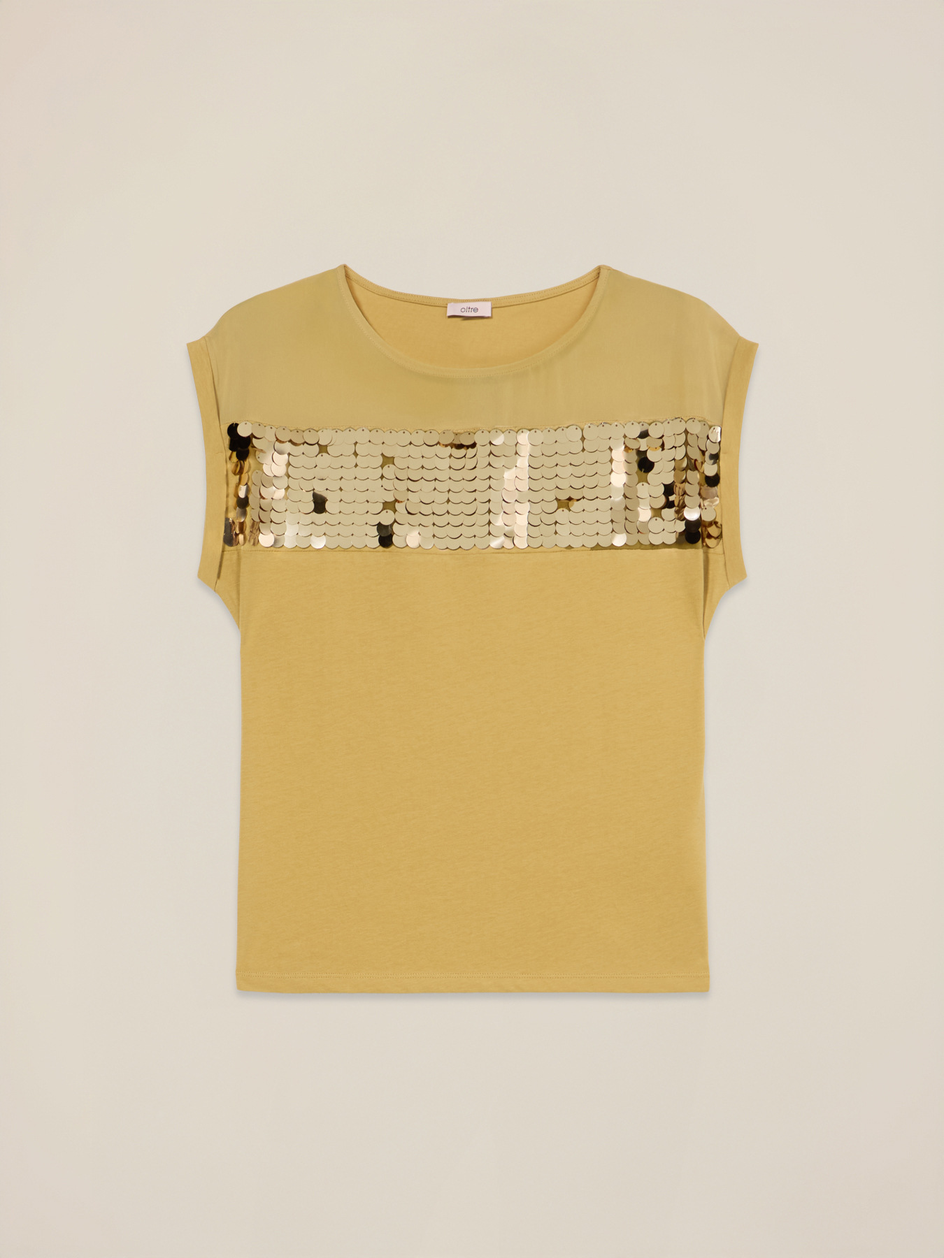 Camiseta de dos materiales con lentejuelas image number 3